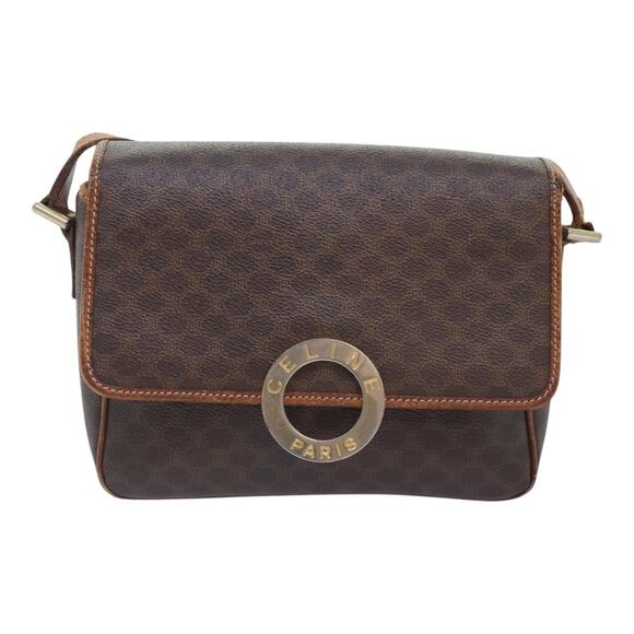 CELINE Macadam Canvas Shoulder Bag Pvc Leather Brown Gold - Picture 2 of 13